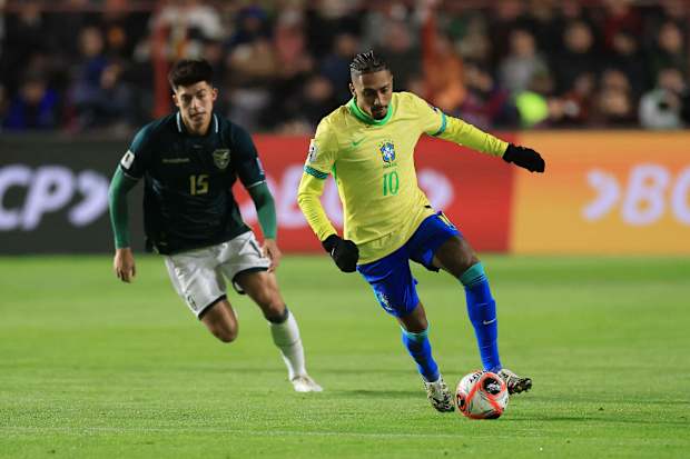 Raphinha in action for Brazil