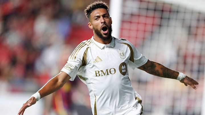Denis Bouanga celebrates a goal for LAFC