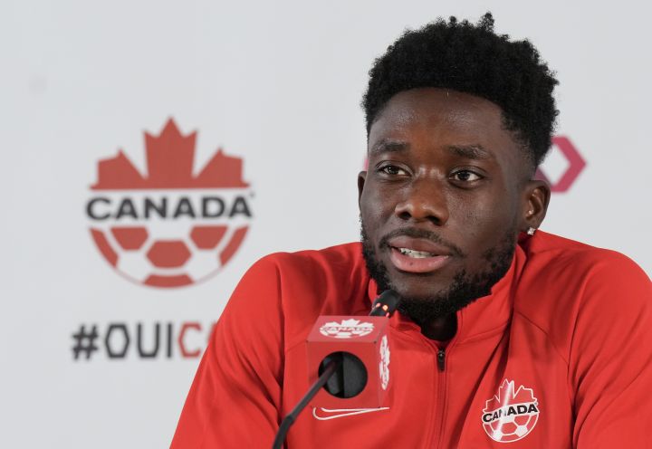 Alphonso Davies speaking to media