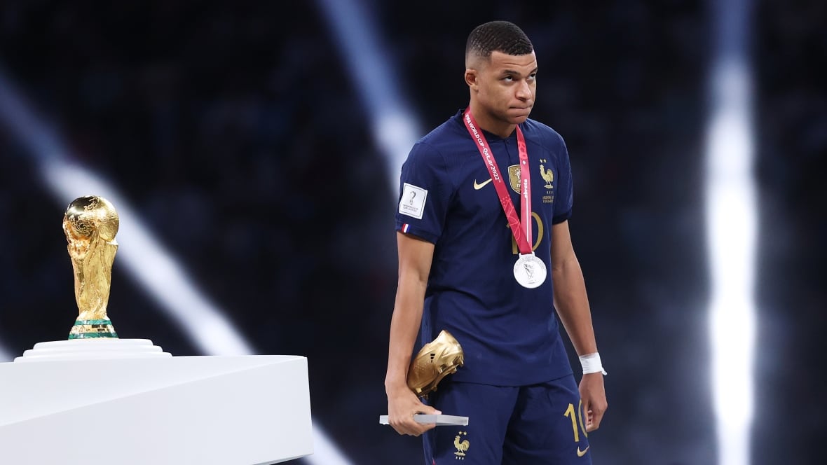 Kylian Mbappé celebrating a goal for France.