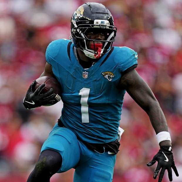 Jaguars running back Travis Etienne Jr. leads the NFL with 414 rushing yards.
